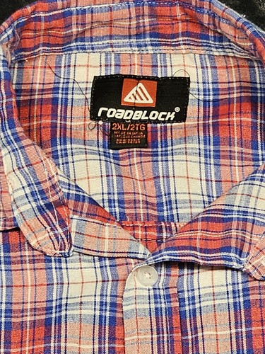 Roadblock Shirt Men 2XL Red Blue Plaid Short Sleeve Pocket Button Front Shirt - Picture 2 of 4