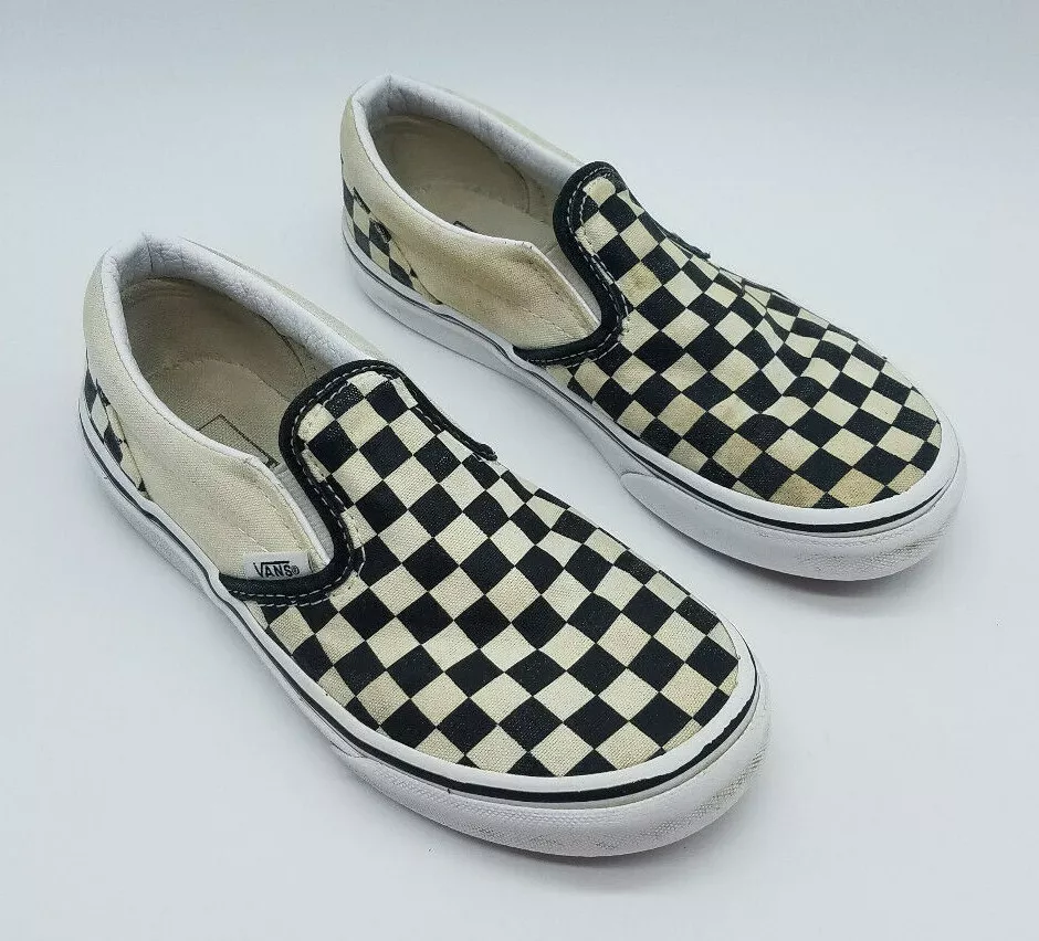 Beige checkerboard shop slip on vans