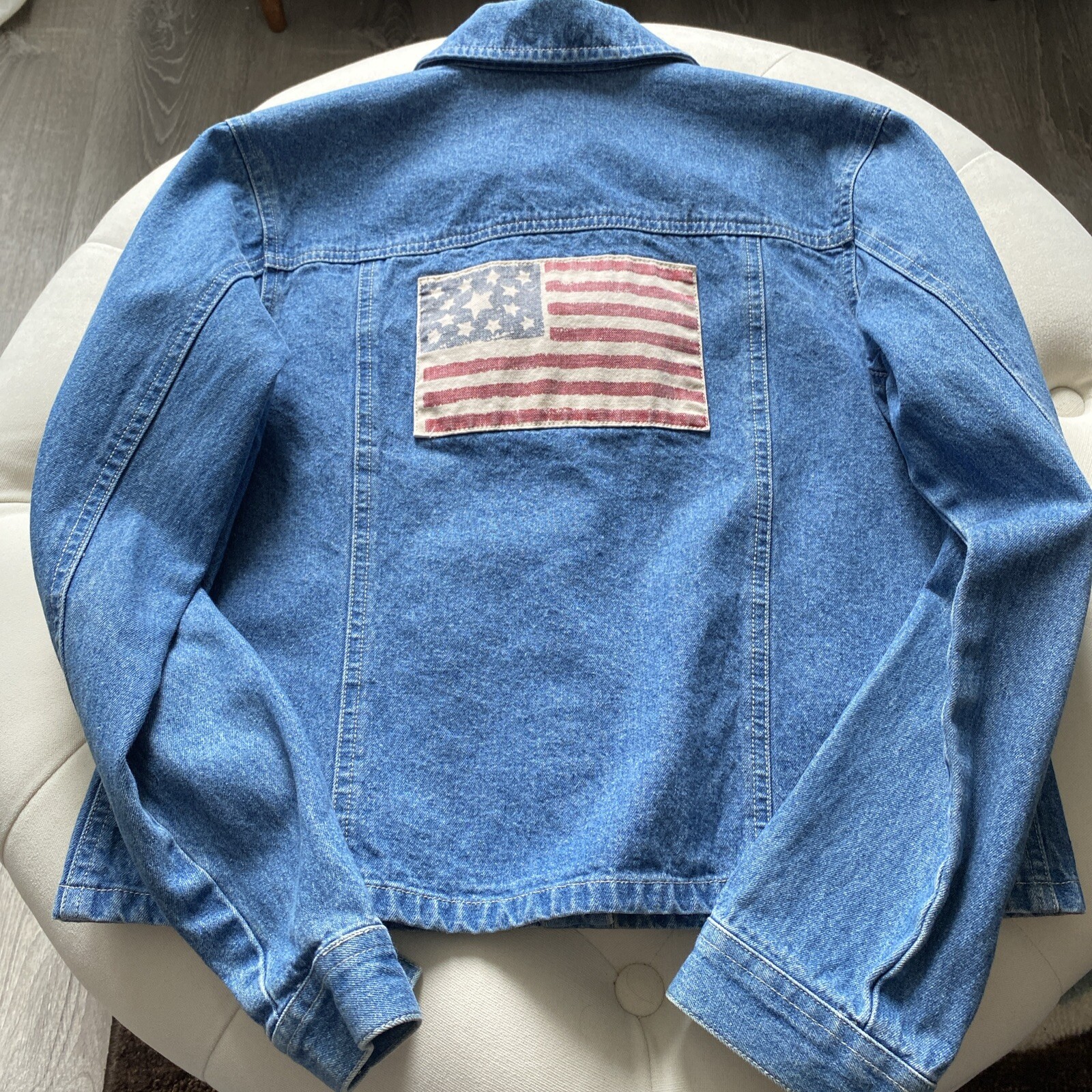 Denim Jacket-American Flag Patch-Petite Sophisticate-Woman’s-Vintage-image