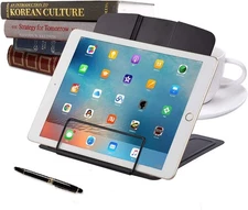 Adjustable Desk Book Stand, Metal Reading Rest with Page Clips, Portable Holder