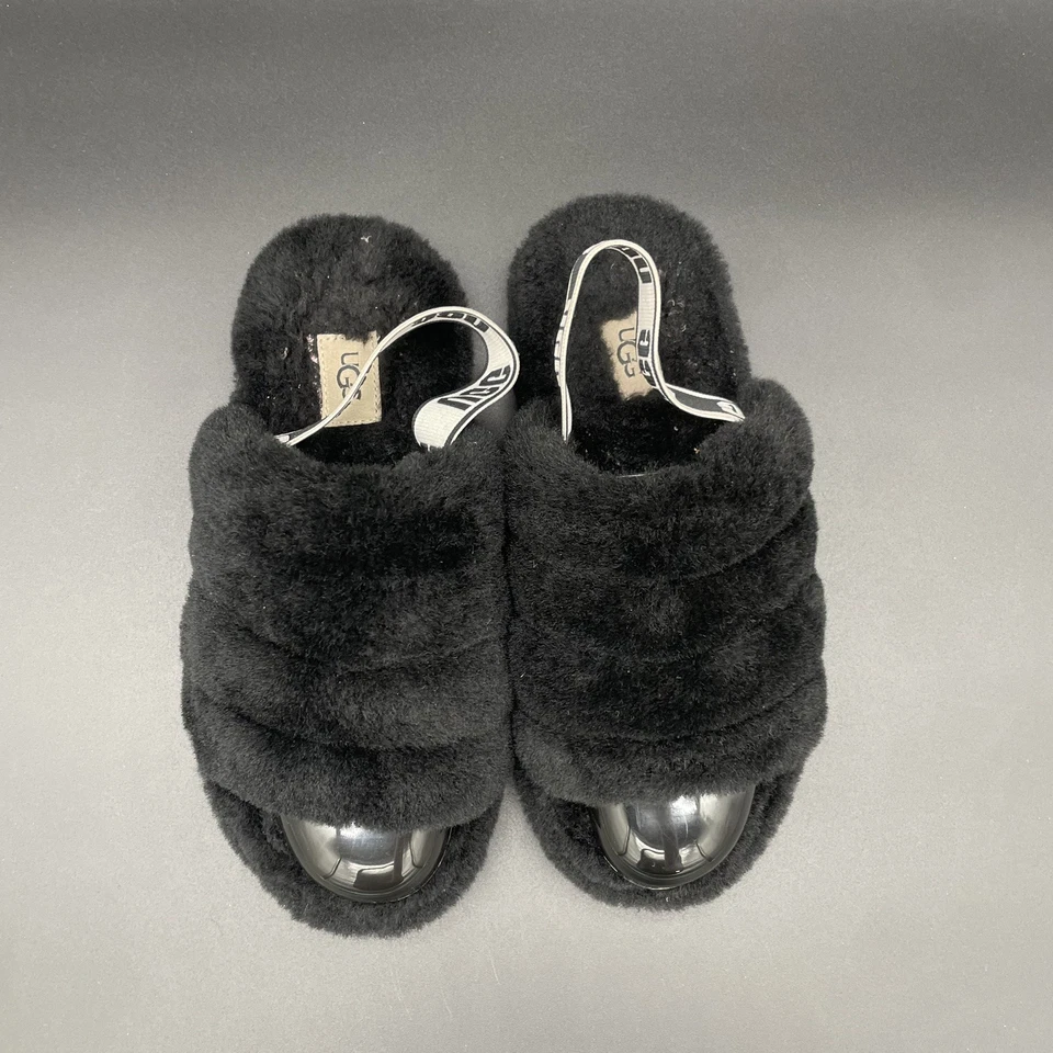 Sandalias con cordones UGG para niñas pelusa sí deslizables talla US para mujer 4 piel negra en caja Foto 2 de 4