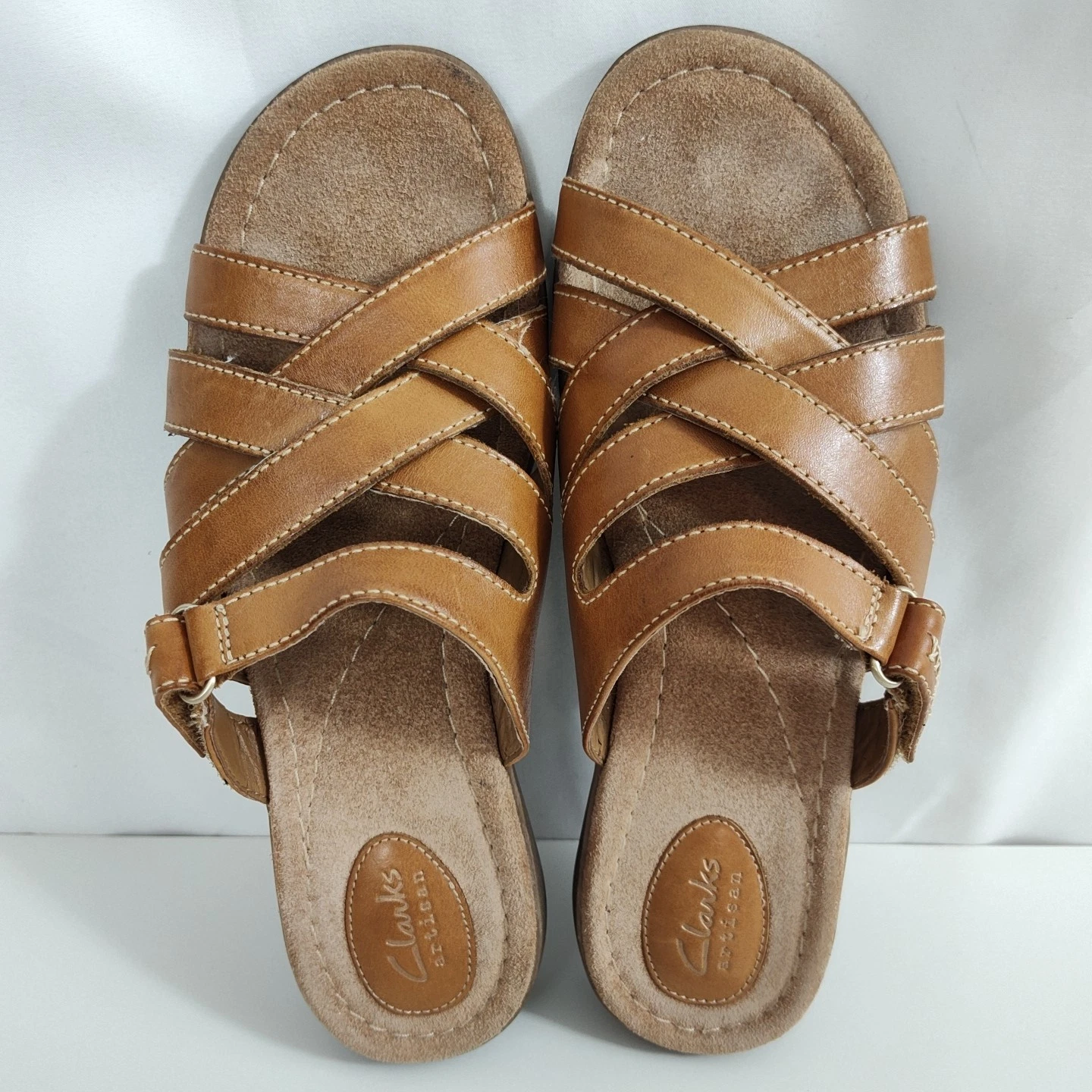 Clarks sandali slip on con cinturino donna US 10 marrone camale comodi
