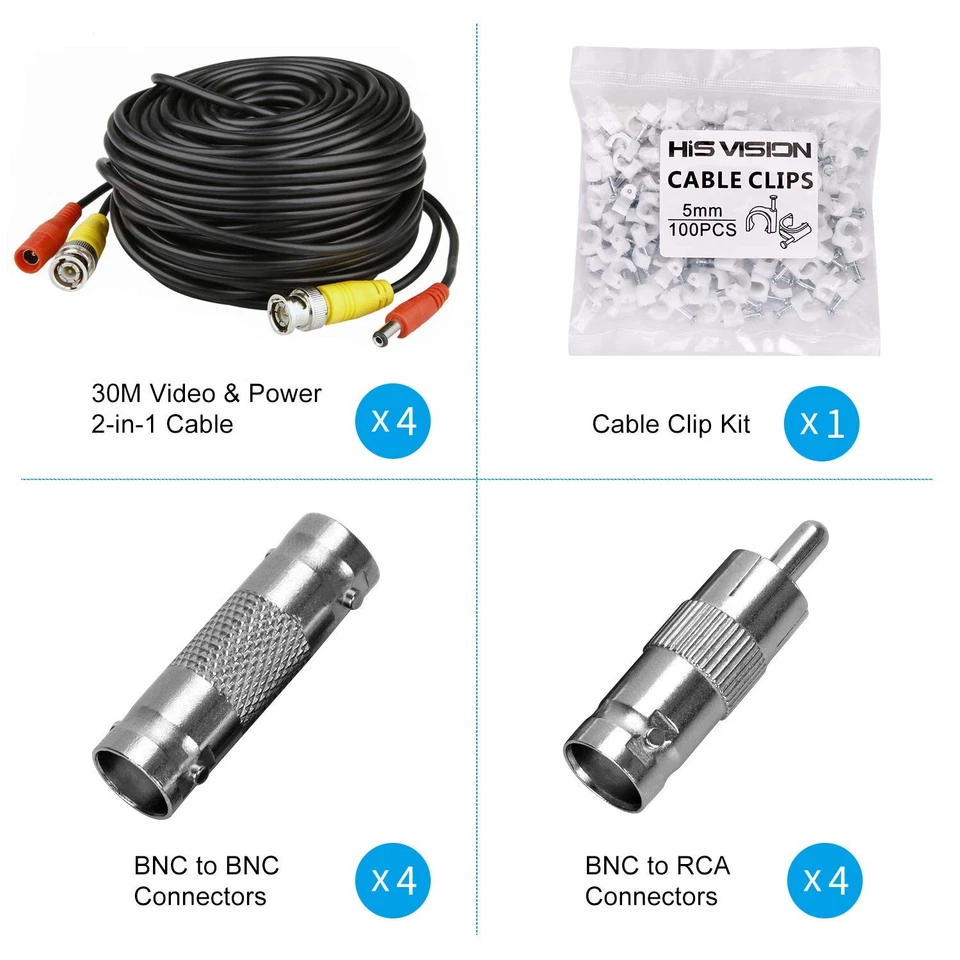 4 Pack 30M/100ft All-in-One BNC Video Power Cables, Extension Surveillance Ca... - Image 4 of 4