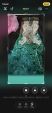 Silver Sequin Feather Beaded Mermaid Gown Dress Plunge Neck Mesh Long M