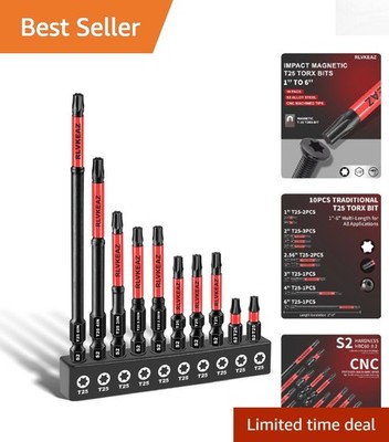 Heavy-Duty 10-Pc T25 Torx Bits Set - 1-6'' Long with Organizer for Easy Access