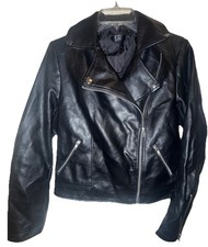 Forever 21 Women's Leather Jacket Hooded Motorcycle Biker Black Medium