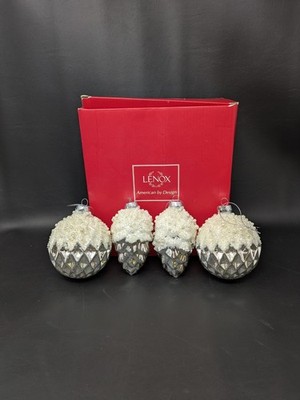 LENOX PEARL GEOMETRIC BALL AND PINECONE MERCURY GLASS ORNAMENT SET OF 4 868073