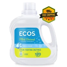 ECOS Plus Liquid Laundry Detergent Free & Clear 110oz 120 Loads Stain Fighter