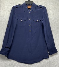 Tory Burch Womens Size 2 Blue Silk Long Sleeve Brigitte Tunic Top (U8)