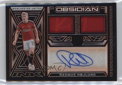 2023-24 Panini Obsidian Dual Jersey Ink Orange 15/49 Rasmus Hojlund Auto 1so3