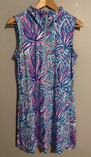 Lulu B Dress Womens Medium Floral Tropical Mock Neck Zip Sleeveless Shift Artsy