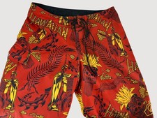 Vintage Quicksilver Hawaiian Red Boardshorts Swim Shorts Size M Surf Aloha Beach