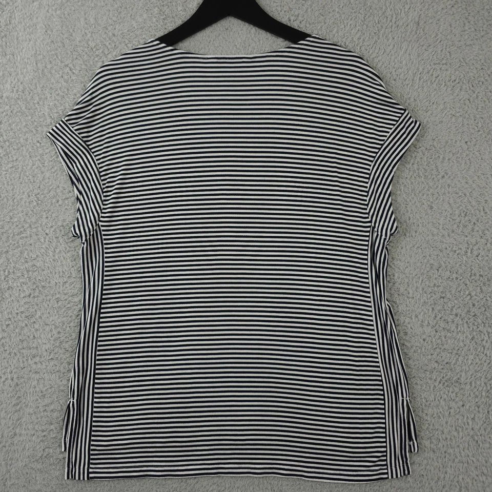 Camisa Tommy Bahama Feminina Pequena Preta Branca Listrada Cássia Manga Cap Casual FLAW - Imagem 2 de 4