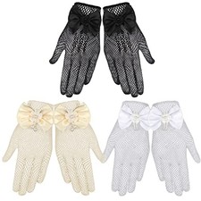 3 Pairs Girl Net Lace Gloves Tea Party Costume Kids Princess Gloves Bow Tie