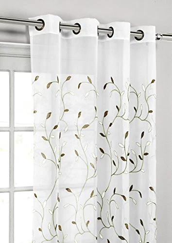 Wavy Leaves, Embroidered Window Curtain with Grommets, Extra Wide Single  - Image 4 of 4