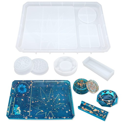 #ad #ad 5 PCS Resin Molds Silicone for Epoxy with Large Rolling Tray Mold and Grinder $27.24