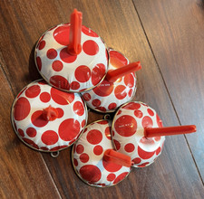 VTG Red Polka Dot Tin Toy Metal Party Noise Makers New Years Eve USA Lot of 5