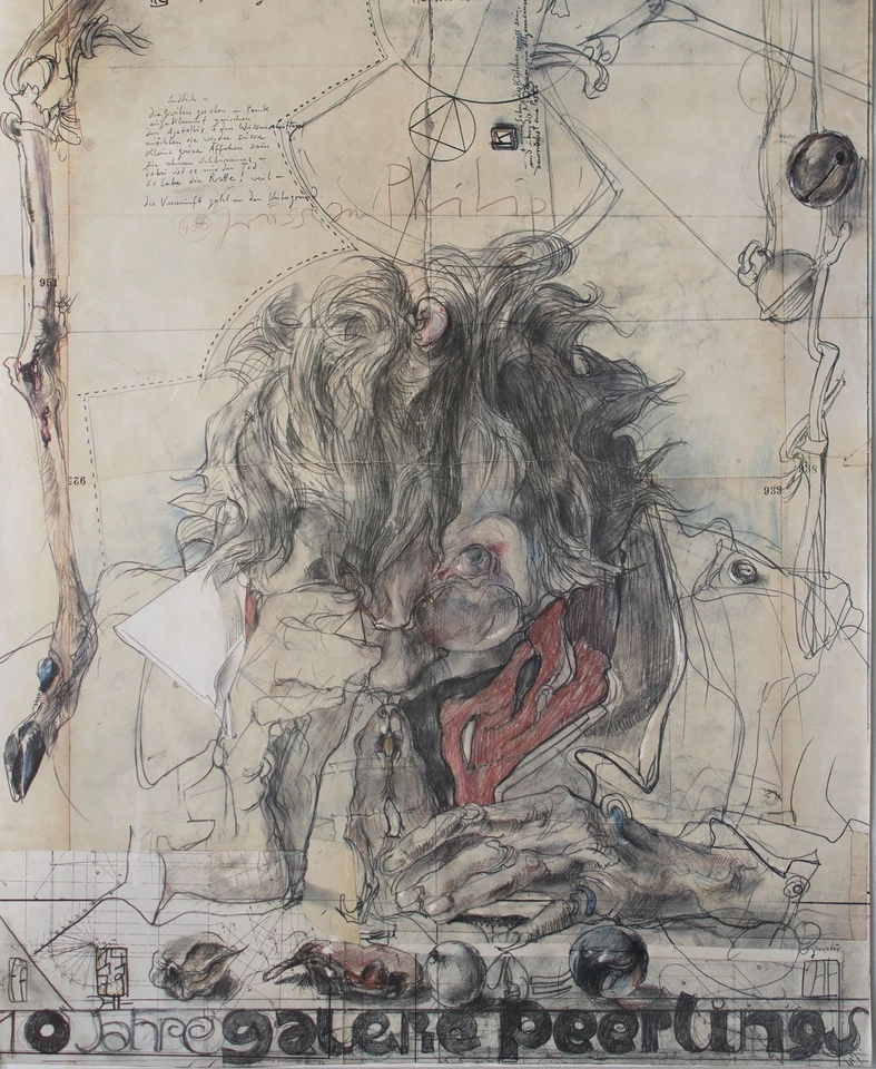 Horst Janssen Selbstporträt mit Maus Galerie Peerlings signiert Offsetdruck 1980 - Bild 3 von 4