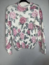 OHI Vtg Med Woman Angora/silk/ Wool Flower Sweater Med