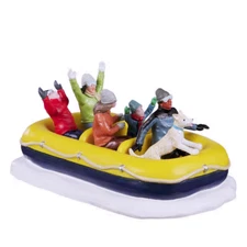 Lemax 2022 Snow Rafting Vail Village 23596 Thrill-Seekers Brave Dog Hands In Air