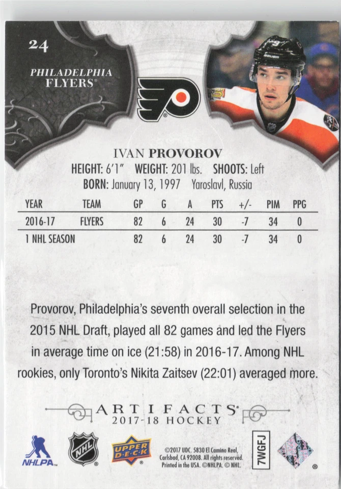 2017-18 Upper Deck Artifacts #24 Ivan Provorov - Image 2 of 2