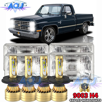 4PCS DOT 4x6'' 100W LED Headlights DRL For Kenworth Freightliner FLD120 FLD112