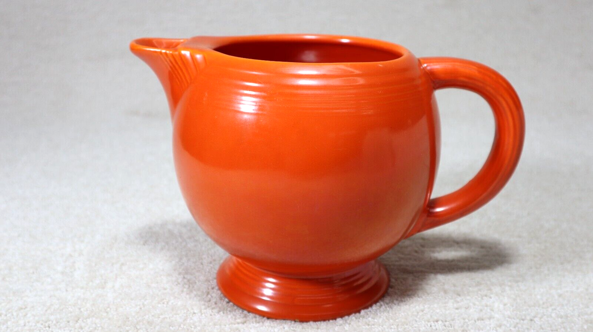 Vintage Fiesta Orange Ice Lip Pitcher in Original 1936-1942 HLC
