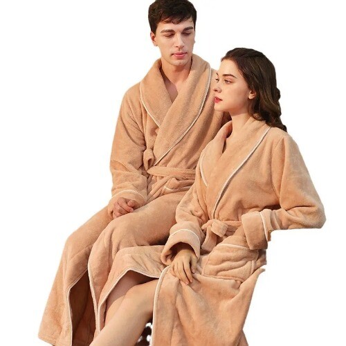 New Winter Robe Long Nightgown with Pocket Robe Bathrobe Gown Flannel Sleepwear - Bild 5 von 21