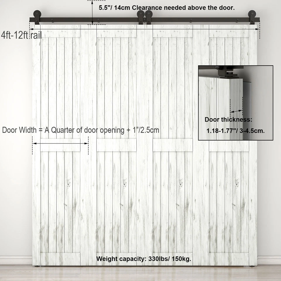 Kit de herrajes para puerta de granero corredera plegable rodillo pista plana para 2/4/8 puertas Foto 3 de 4