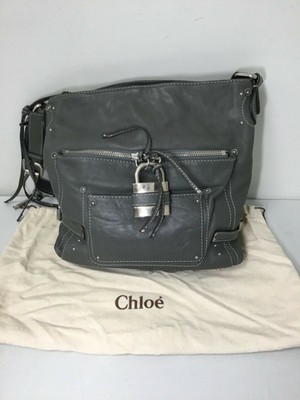 Chloe Gray Leather Paddington Large Shoulder Bag w/ Silver Accents 