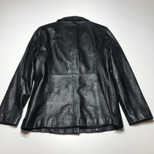 Jim & Mary Lou Jacket Womens Size M Button Front Black Leather Fully Lined
