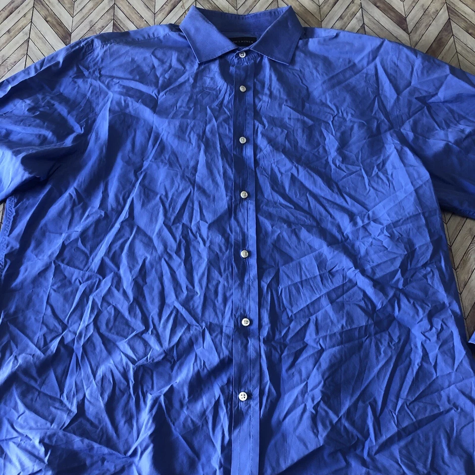 Camisa de vestir Ralph Lauren con botones. Blu. Hecho en Italia. Etiqueta negra. Algodón 18 Foto 2 de 4
