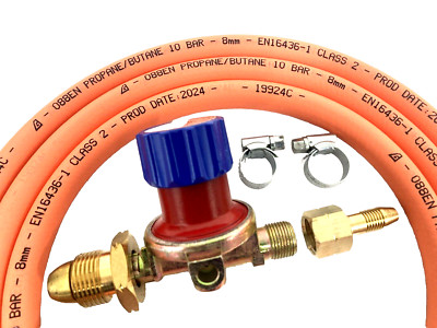 LPG Flasche Propangas regelbarer Regler 0,5-4 bar - Düse und 2 mtr Schlauch