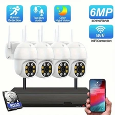 Wireless CCTV System 6MP WiFi PTZ Security Camera 2-Way Audio 4CH NVR with 500GB