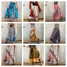 Wholesale 100 Pc Lot Vintage Silk Sari Wrap Skirts Recycled Magic Bohemian Skirt