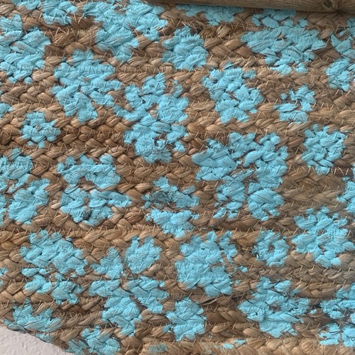 Borsa da spiaggia in juta intrecciata boho dipinta a mano fiori turchese nappa 18” x 13” - Foto 3 di 6