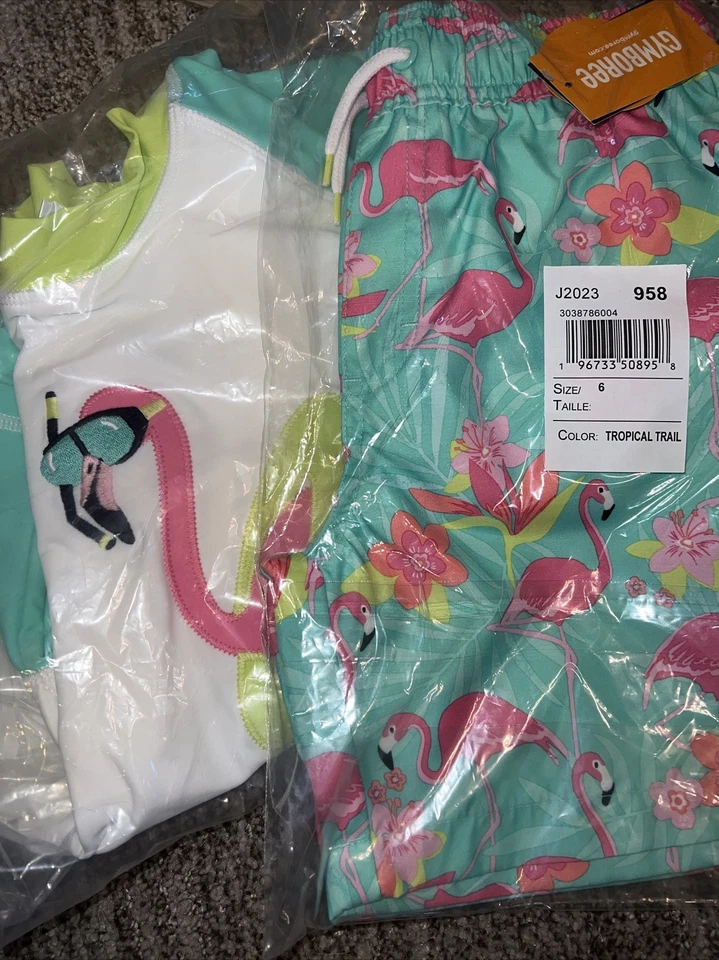 Gymboree 6 Splish Splash Natación Rashguard Pantalones Cortos Conjunto Flamenco Nuevo con Etiquetas Tropical Paradis Foto 2 de 2