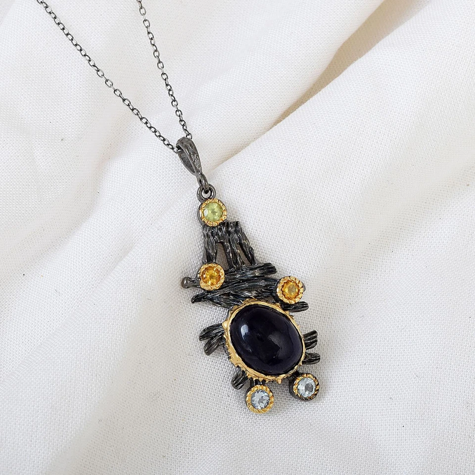 925 Citrin Silber Anhänger Topas Amethyst Peridot Edelstein Sterling Blau - Bild 2 von 4