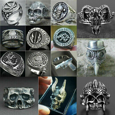 Mens Silver Stainless Steel Gothic Punk Ring Biker Band Finger Ring 