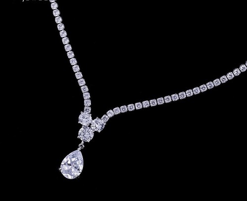 Luxus Schmuckset Collier Ohrringe Kristalle Zirkon 18K Weißgold vergoldet Damen - Bild 8 von 10