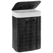 Bamboo Laundry Basket with Lid Foldable Washing Clothes Bin Hamper with Liner