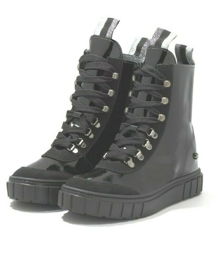 Scarpa da bambina Anfibi Melania in pelle stivale nero lucido bimba  invernale | eBay