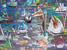 ORIGINAL "WATER LILLY ESCAPADE" IMPRESSIONISTIC ACRYLIC PAINTING BY DAVILA 11X14