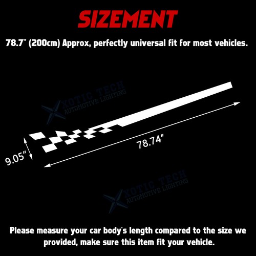 Side Skirt Lower Stripes Sporty Race Style Checkered Pattern Stickers 78.7 Inch - Picture 4 of 27