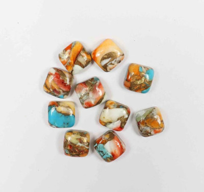 Natural Spiny Oyster Copper Turquoise Cushion Cabochon Gemstone for Jewelry 2Pcs