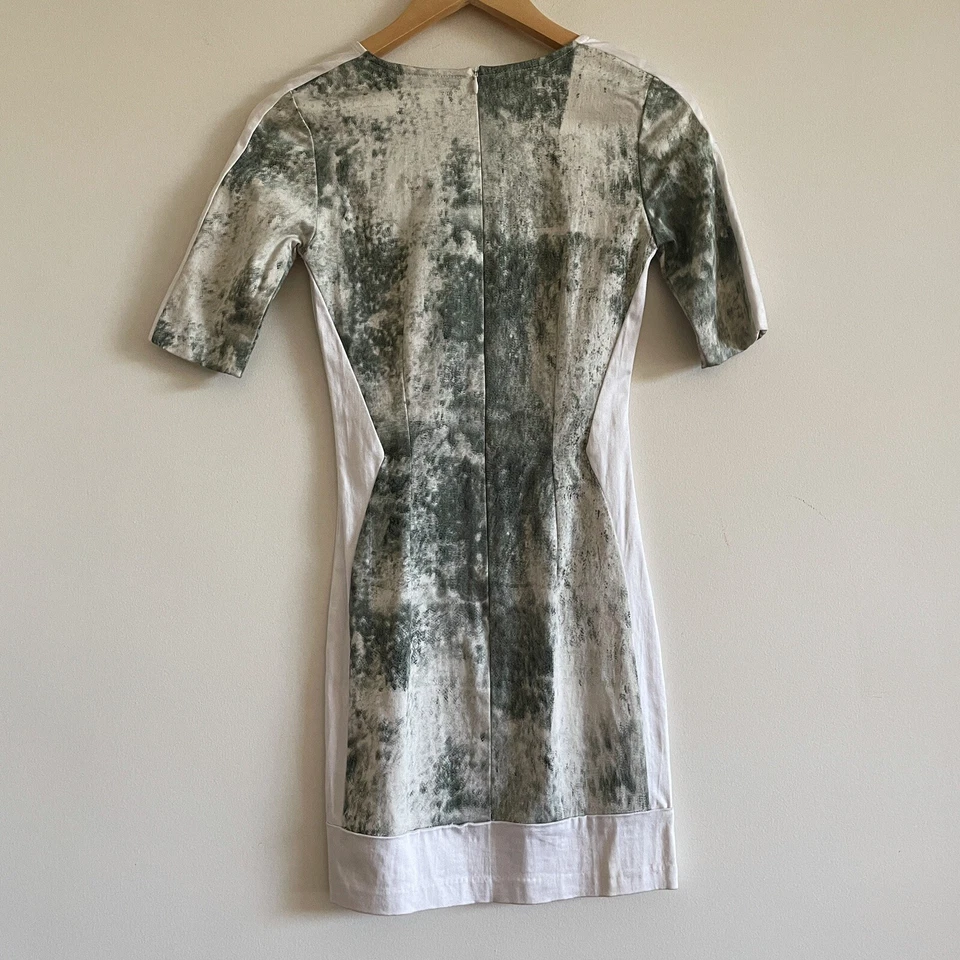 Maurie And Eve 6 Dress Bodycon Party White Green Grey Abstract Print - image 2 of 4