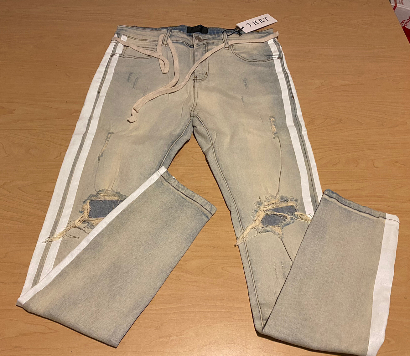 THRT DENIM  Ripped JEANS Pants SIze 34 RARE NEW Distressed Blue NWT image 4