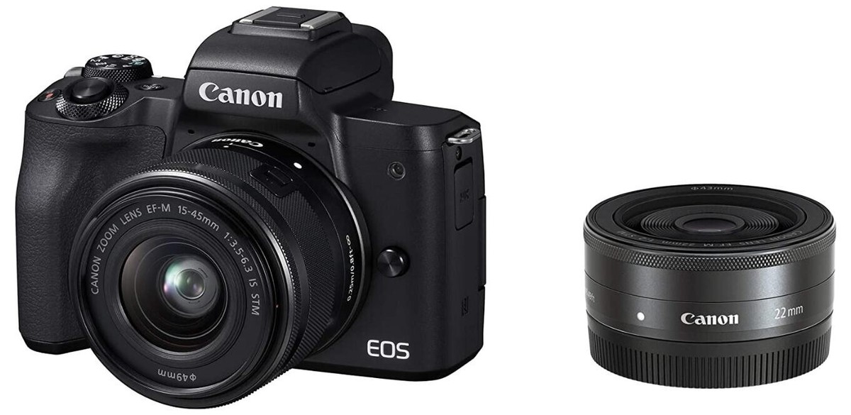 【極美品】 CANON EOS KISS M 15-45mm IS STM Canon Mirrorless SLR Camera EOS Kiss M Double Lens Kit Black