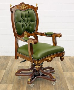 Fauteuil De Bureau Pivotant Style Napoleon Iii Second Empire En Acajou Vert Ebay