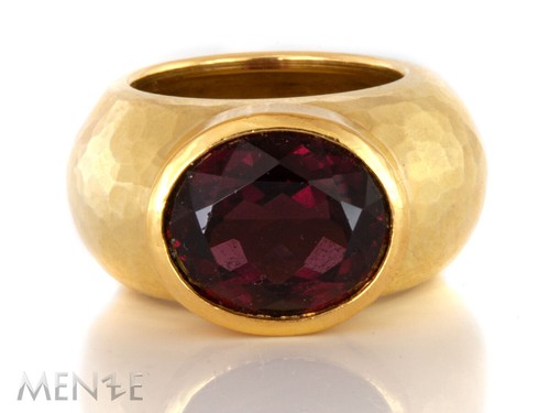 Ring Rhodolith 750/- Gelbgold roter Granat 10,75 ct. Hammerschlag RW 55 (22833) - Bild 2 von 12